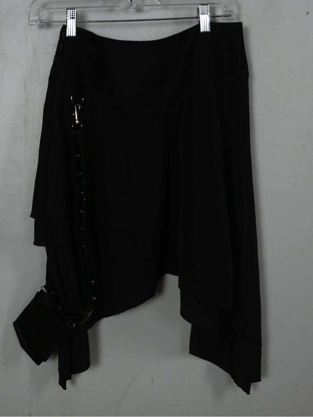 Asymmetrical Black Layered Skirt with Strap Detail